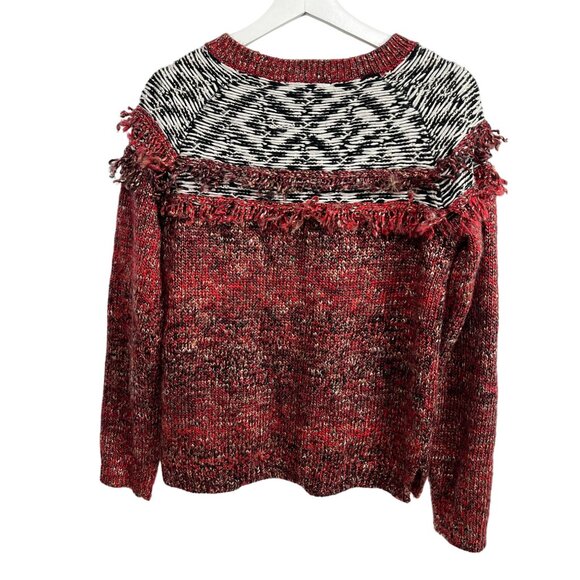 Sanctuary Chunky Knit Fringe Sweater Red Black Fair Isle Boho Size Small - Picture 2 of 16